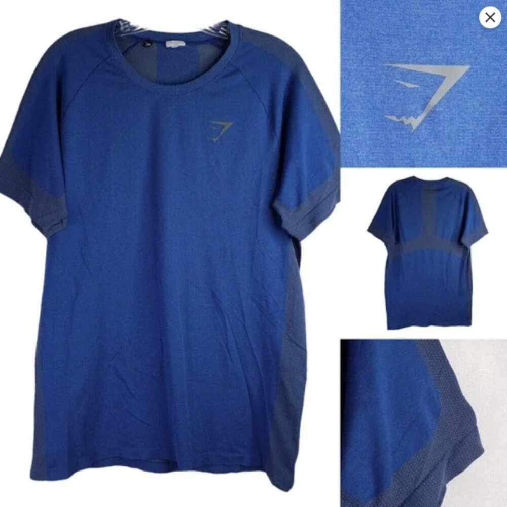 Gymshark Mens Seamless Shirt Short Sleeve Athletic Fit Solid Blue Size Medium